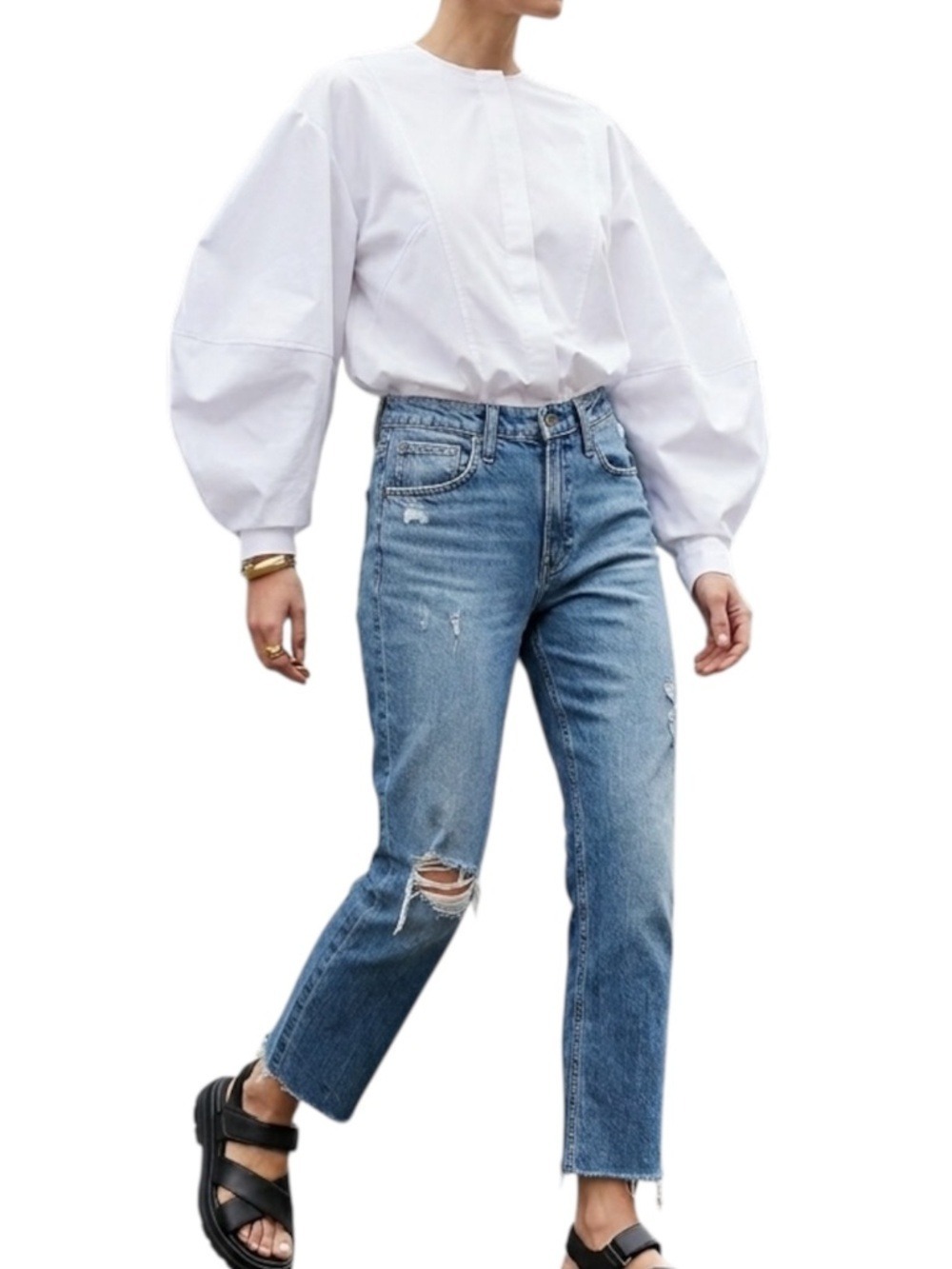 Silver Jeans Frisco Straight high rise raw hem cropped destroyed jeans 26
